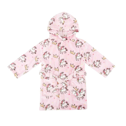 Pink-Purple - Front - Star Baby Girls Unicorn Fleece Hooded Robe