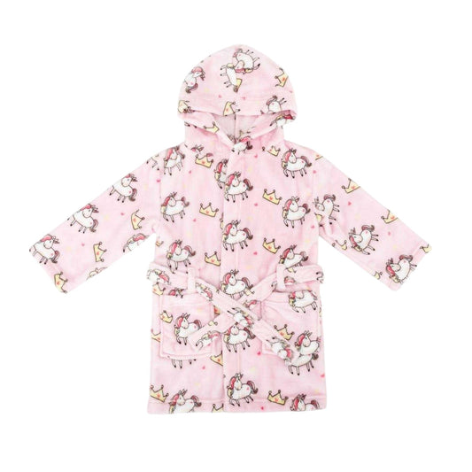 Pink-Purple - Front - Star Baby Girls Unicorn Fleece Hooded Robe