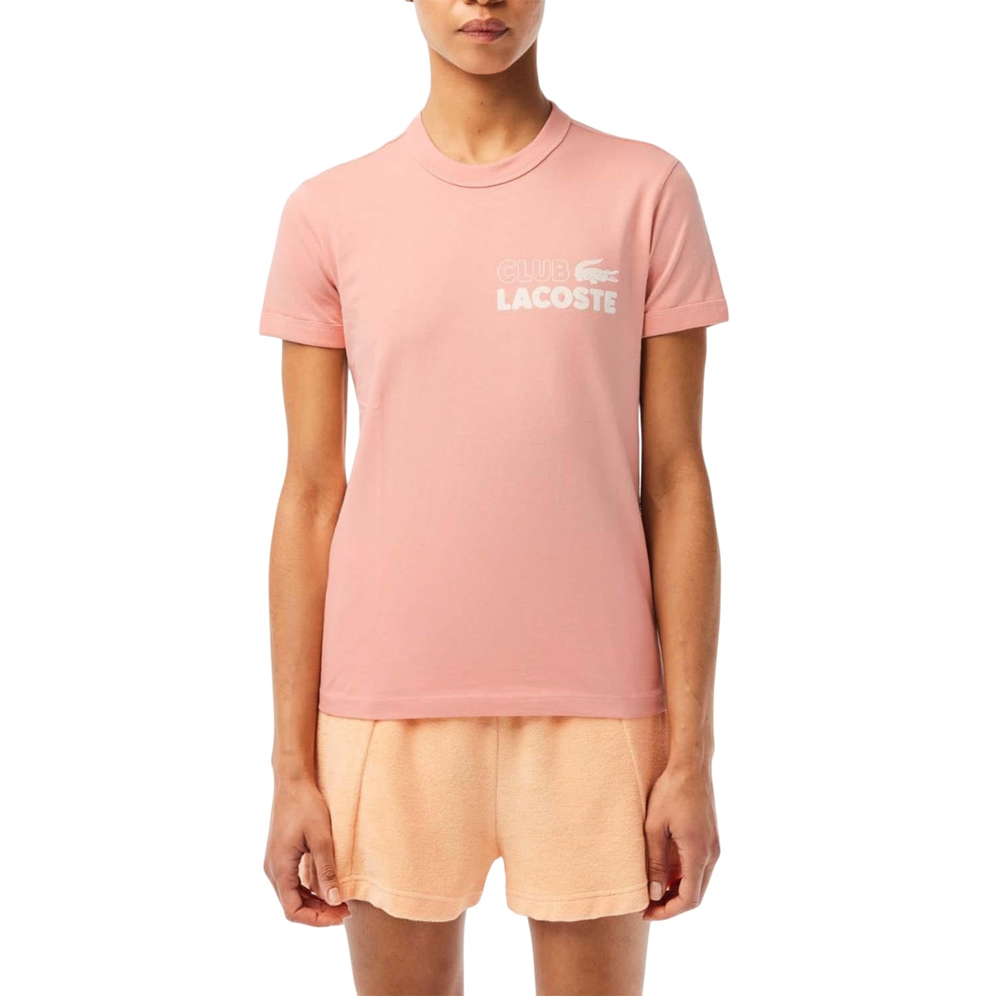 Pink - Side - Lacoste Womens-Ladies Organic Cotton Jersey Slim T-Shirt