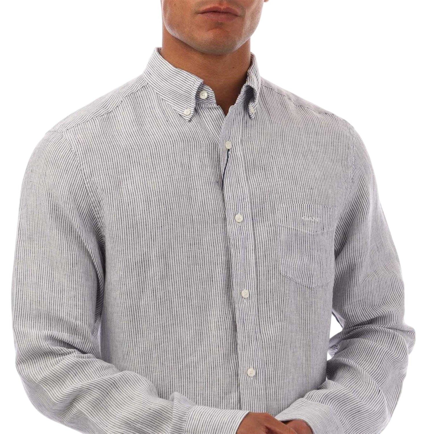 White - Side - Gant Mens Pinstripe Linen Regular Shirt