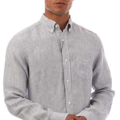 White - Side - Gant Mens Pinstripe Linen Regular Shirt
