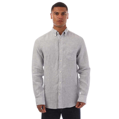 White - Front - Gant Mens Pinstripe Linen Regular Shirt