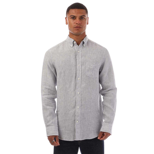 White - Front - Gant Mens Pinstripe Linen Regular Shirt