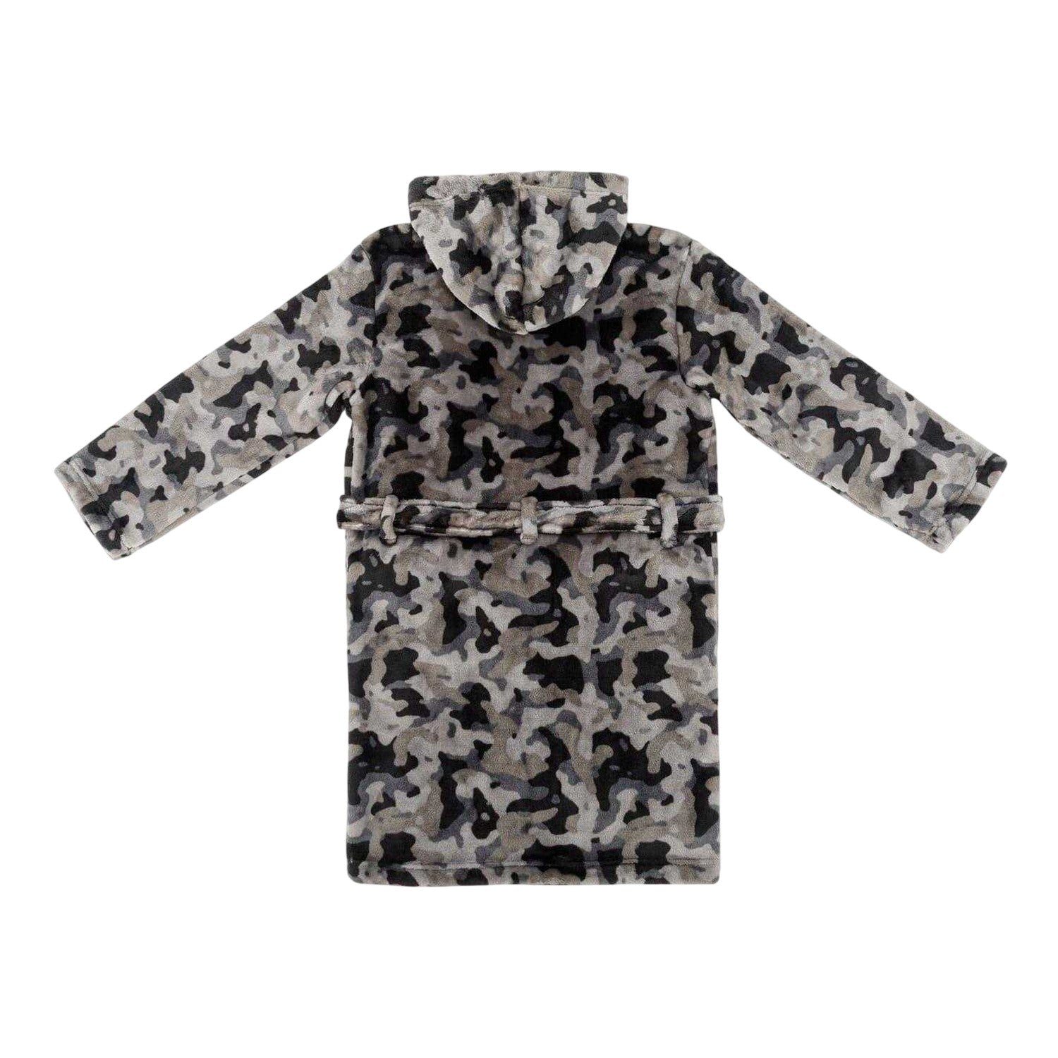 Grey-Black - Back - Star Boys Camo Fleece Hooded Robe