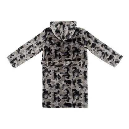 Grey-Black - Back - Star Boys Camo Fleece Hooded Robe