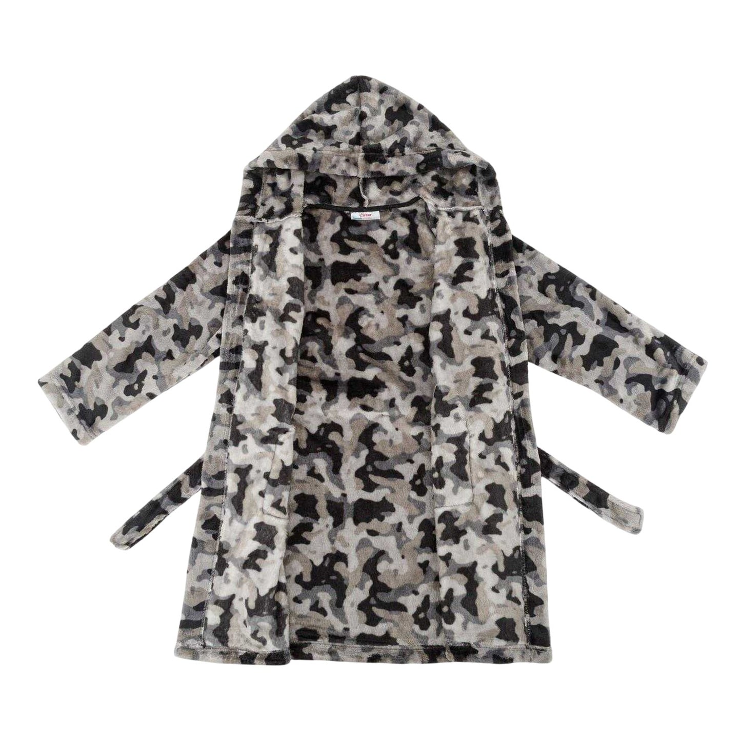 Grey-Black - Side - Star Boys Camo Fleece Hooded Robe