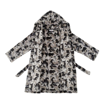 Grey-Black - Side - Star Boys Camo Fleece Hooded Robe