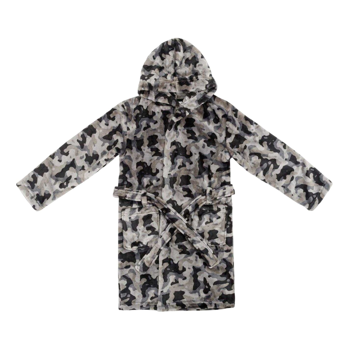 Grey-Black - Front - Star Boys Camo Fleece Hooded Robe