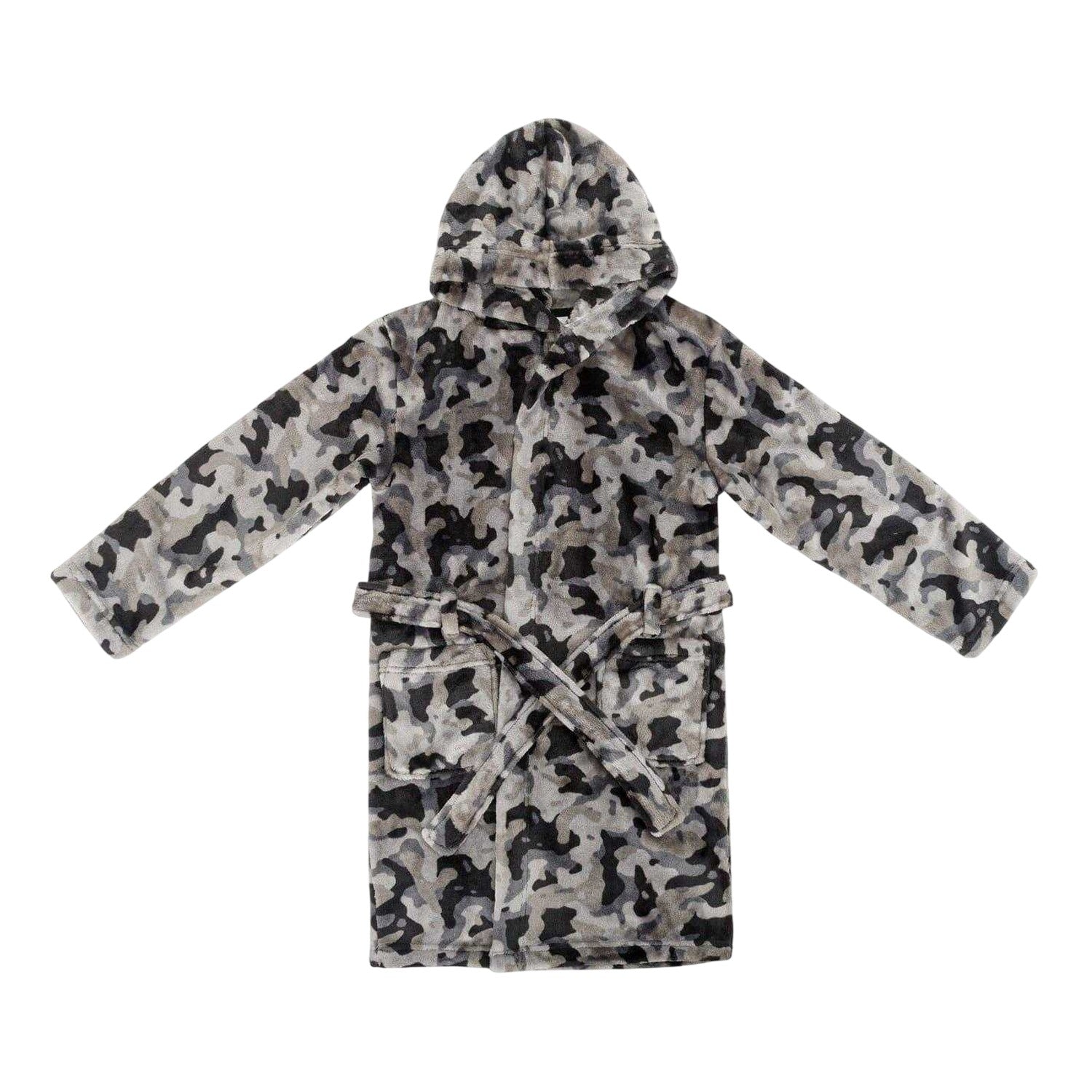 Grey-Black - Front - Star Boys Camo Fleece Hooded Robe