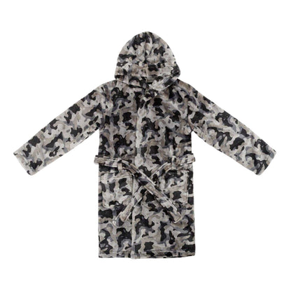 Grey-Black - Front - Star Boys Camo Fleece Hooded Robe