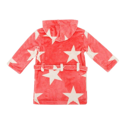 Pink-White - Back - Star Baby Girls Stars Fleece Hooded Robe