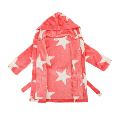 Pink-White - Side - Star Baby Girls Stars Fleece Hooded Robe