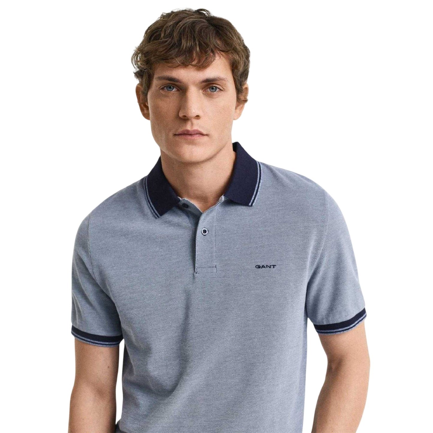 Navy - Side - Gant Mens Oxford Regular Polo Shirt