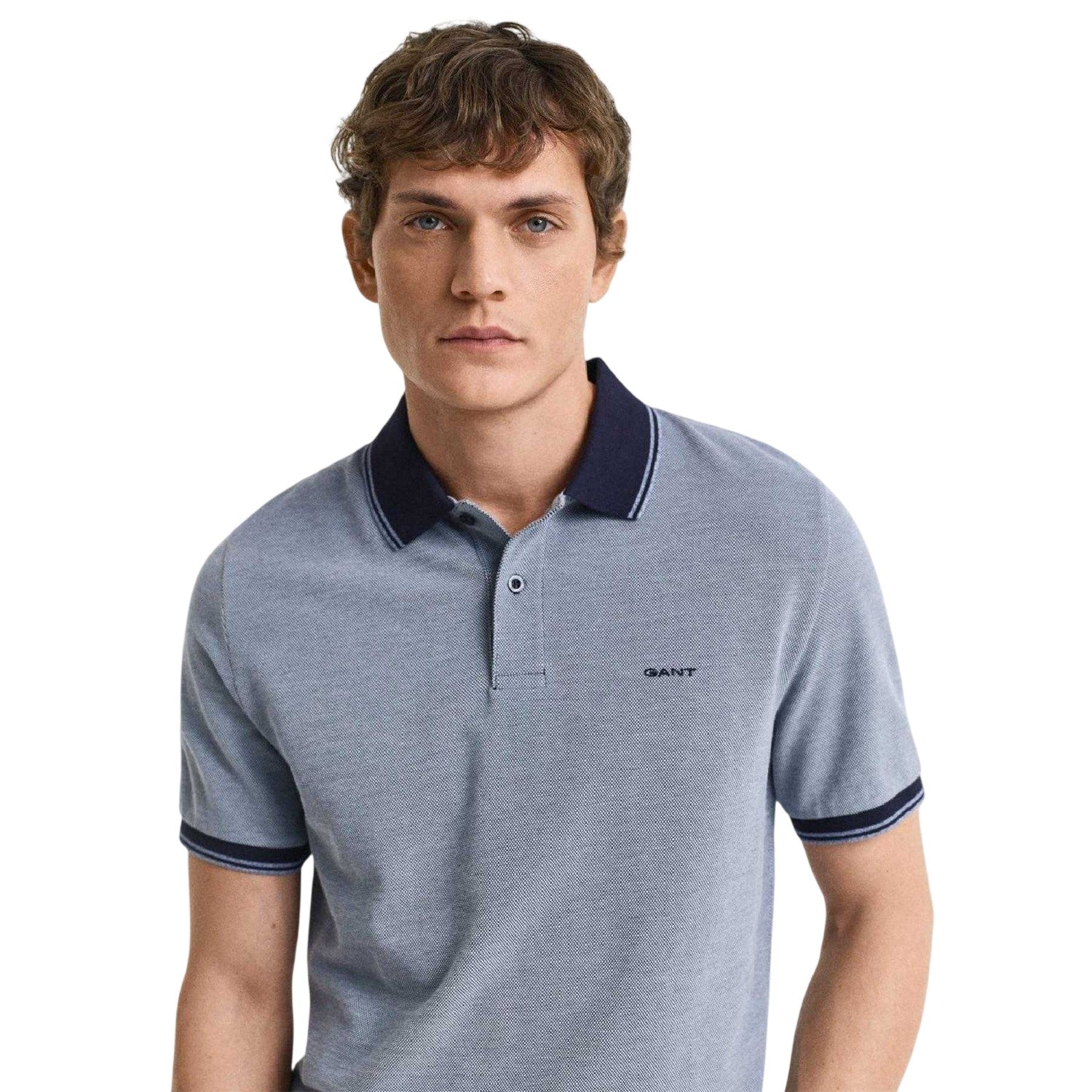 Navy - Side - Gant Mens Oxford Regular Polo Shirt
