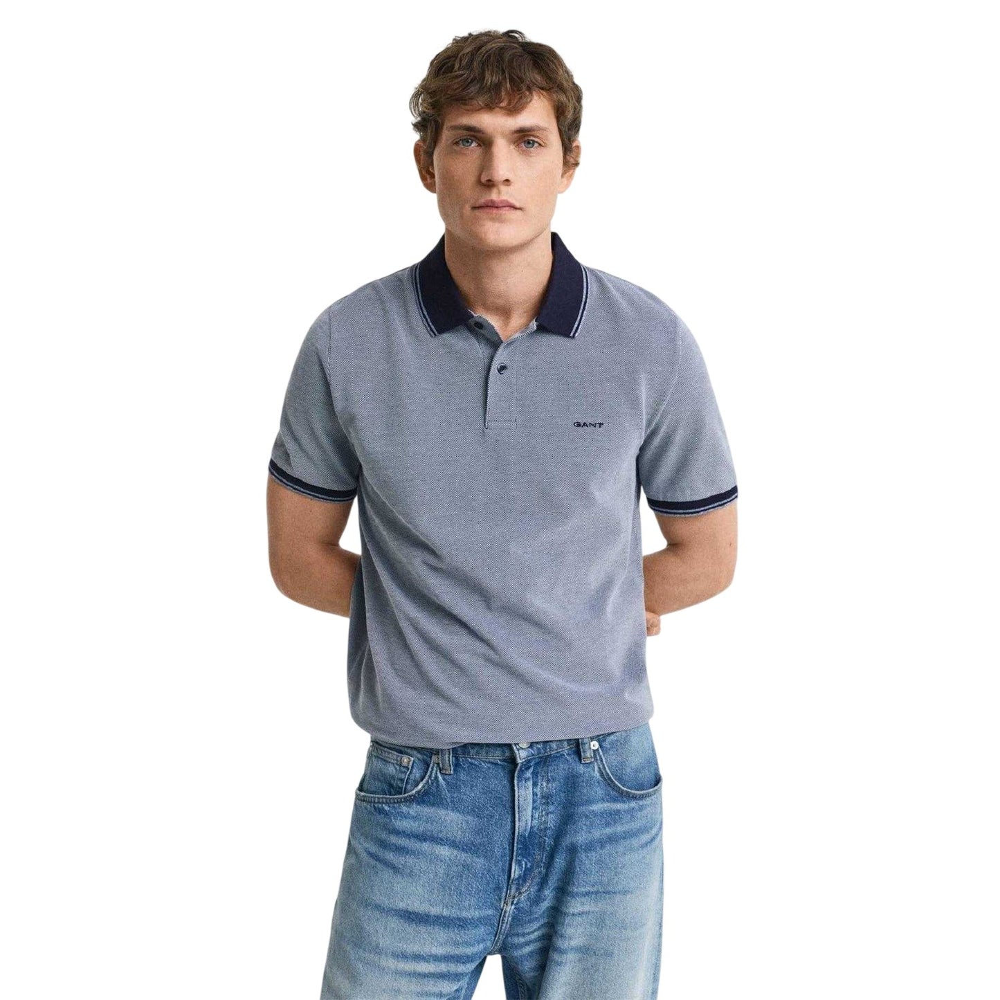 Navy - Front - Gant Mens Oxford Regular Polo Shirt