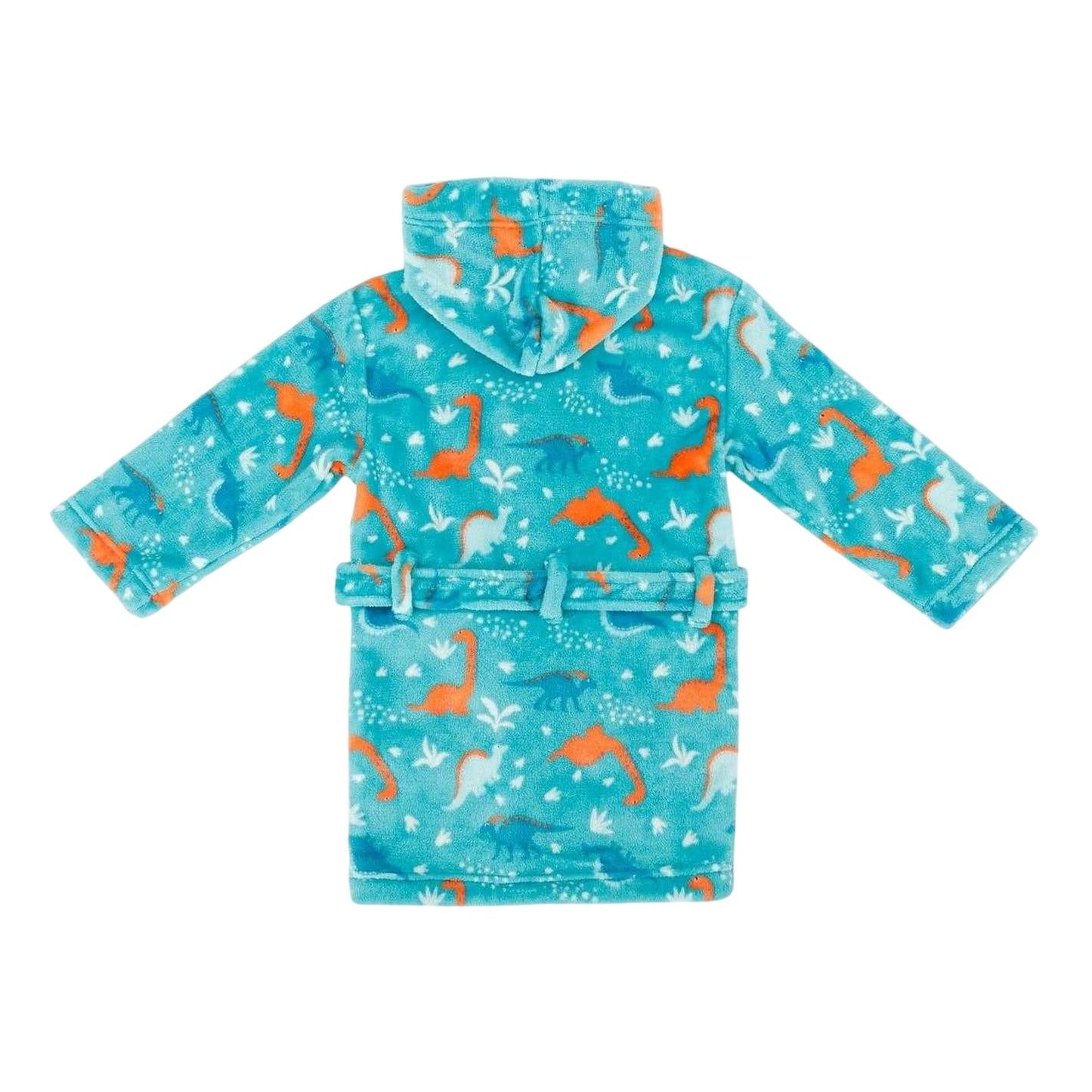 Green - Back - Star Baby Boys Dinosaur Fleece Hooded Robe