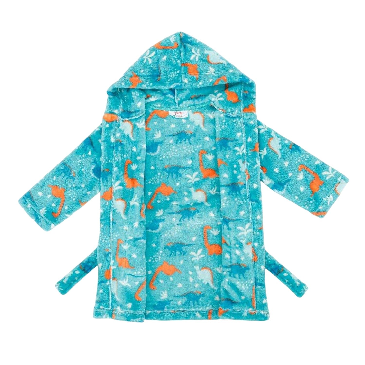 Green - Side - Star Baby Boys Dinosaur Fleece Hooded Robe
