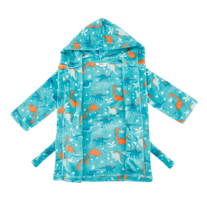 Green - Side - Star Baby Boys Dinosaur Fleece Hooded Robe
