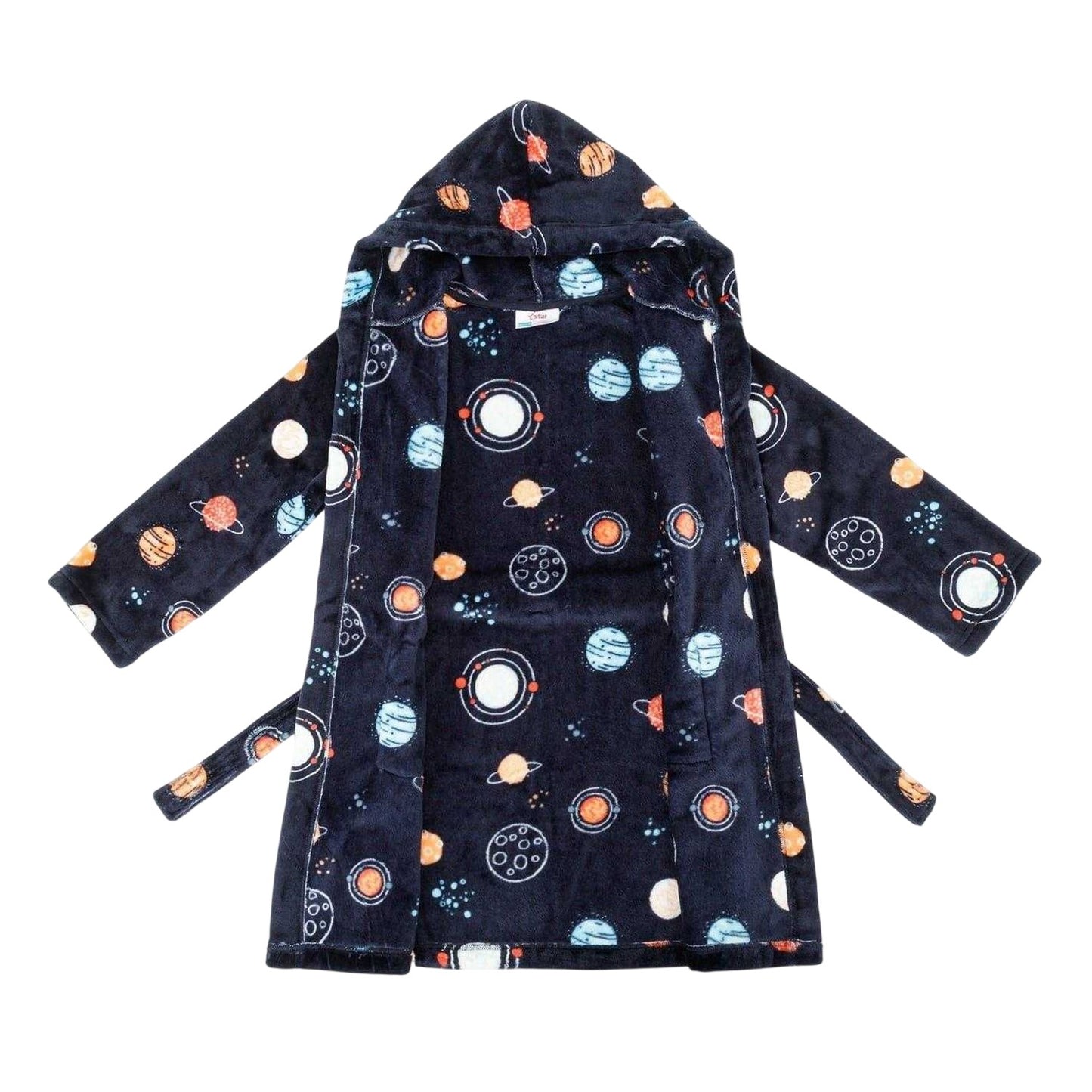 Black-Multicoloured - Side - Star Boys Space Fleece Hooded Robe