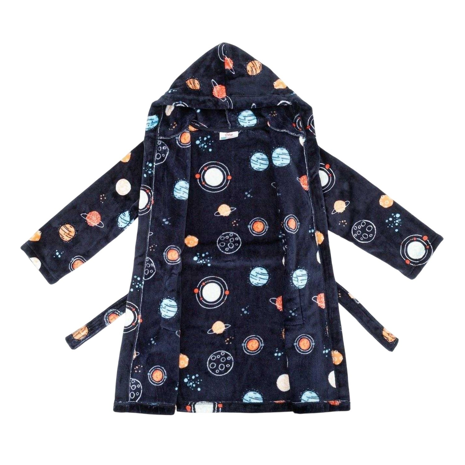 Black-Multicoloured - Side - Star Boys Space Fleece Hooded Robe