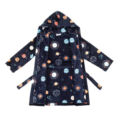 Black-Multicoloured - Side - Star Boys Space Fleece Hooded Robe