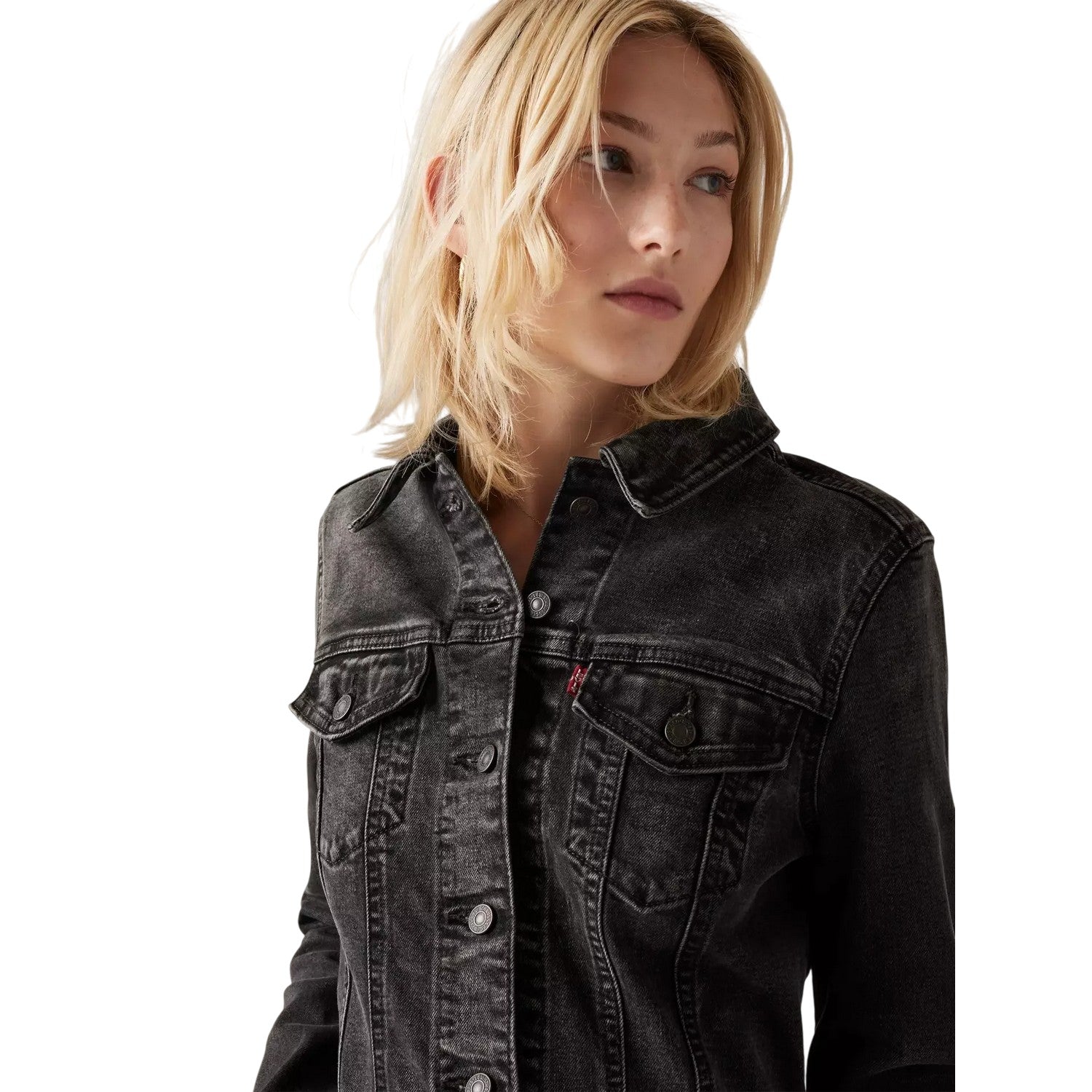 Black - Side - Levis Womens-Ladies Slim Tailored Trucker Jacket