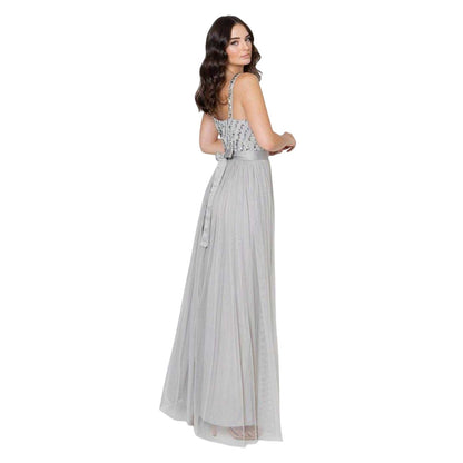 Soft Grey - Back - Maya Deluxe Womens-Ladies Sequin V Neck Sleeveless Gown