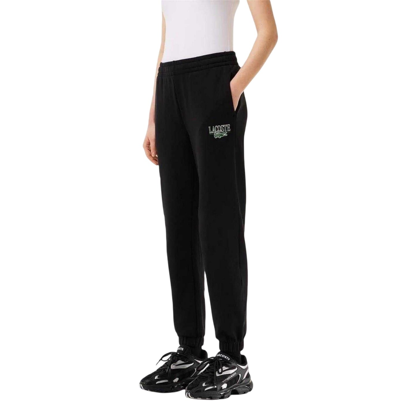 Black - Front - Lacoste Womens-Ladies Loungewear Fleece Relaxed Fit Joggers