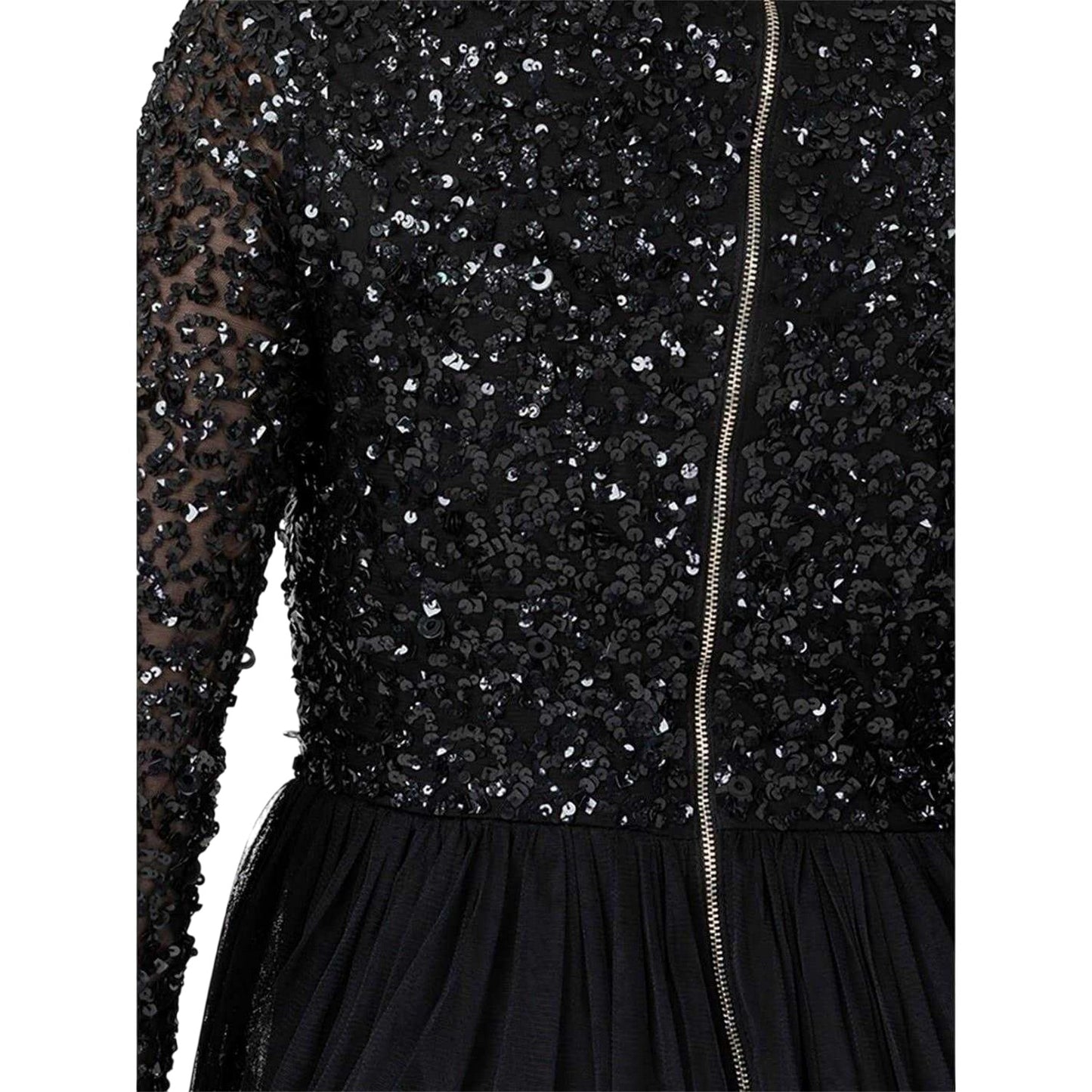 Black - Lifestyle - Maya Deluxe Womens-Ladies Sequin V Neck Long-Sleeved Gown