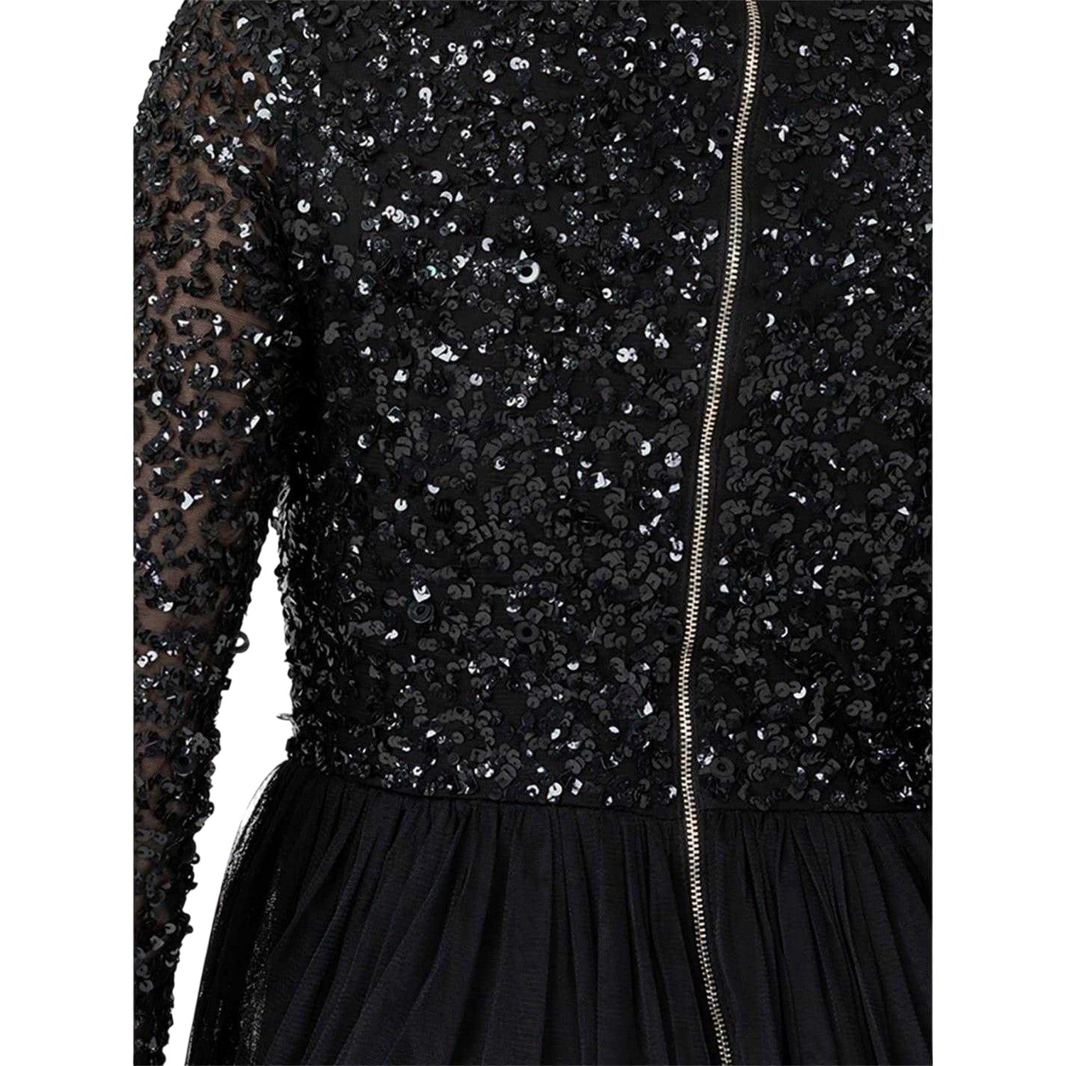Black - Lifestyle - Maya Deluxe Womens-Ladies Sequin V Neck Long-Sleeved Gown