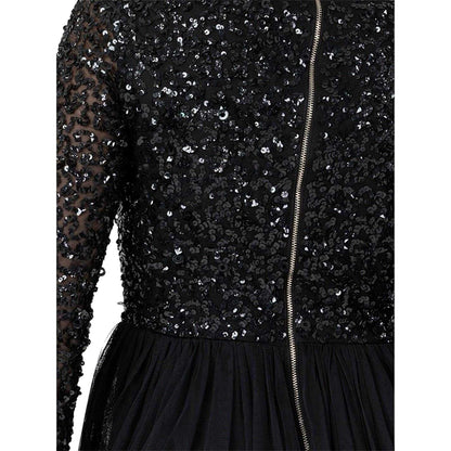 Black - Lifestyle - Maya Deluxe Womens-Ladies Sequin V Neck Long-Sleeved Gown