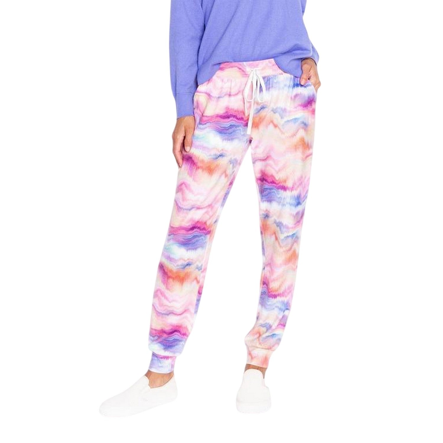 Peach-Tie Dye Swirl - Front - PJ Salvage Womens-Ladies Tie Dye Jogging Bottoms