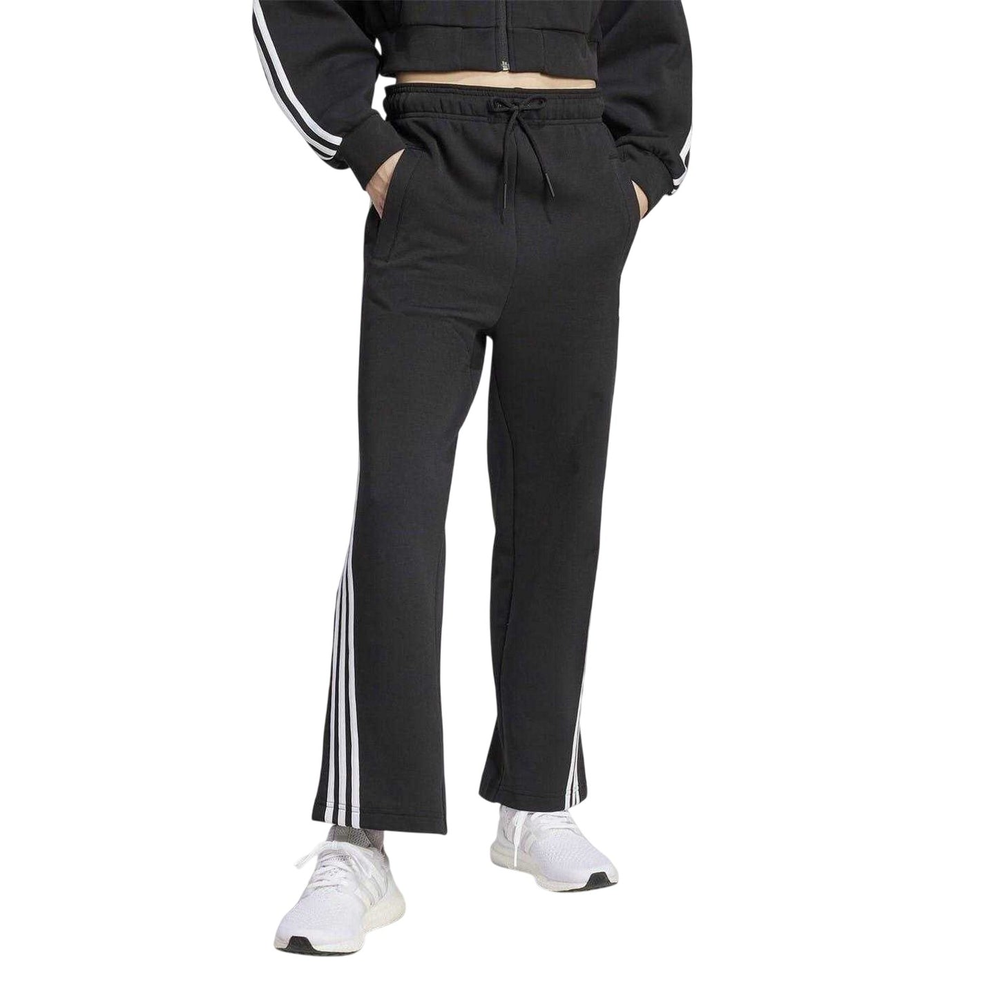 Black-White - Side - Adidas Womens-Ladies Future Icons Cotton Blend 3 Stripes Joggers