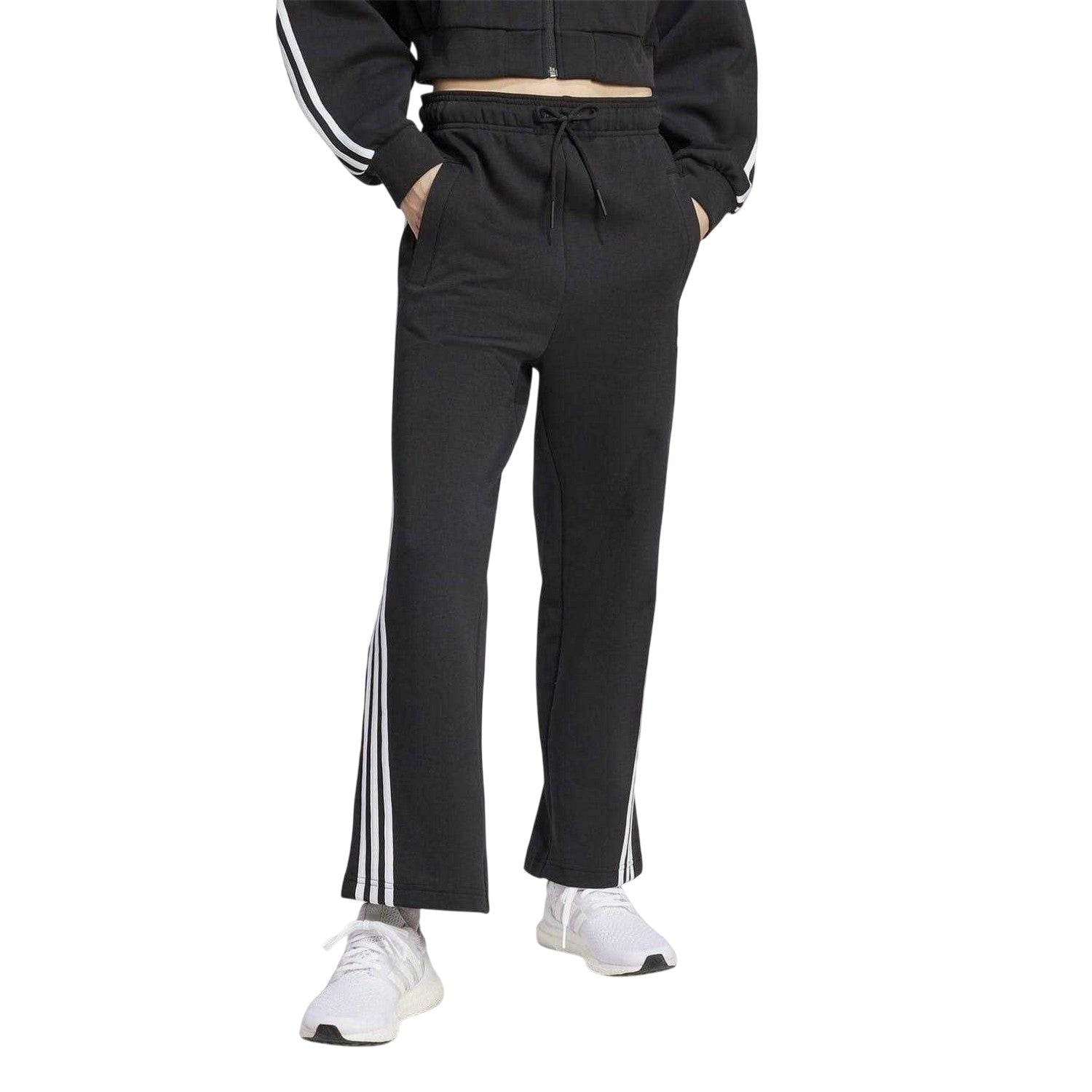 Black-White - Side - Adidas Womens-Ladies Future Icons Cotton Blend 3 Stripes Joggers