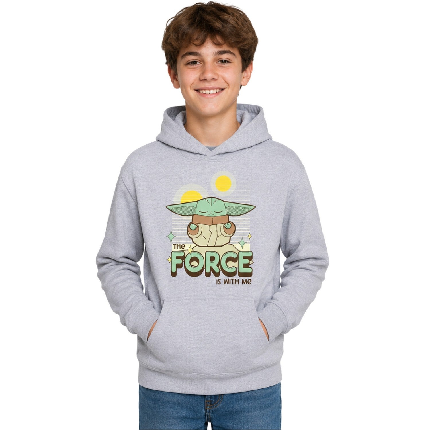 Grey - Side - Star Wars Childrens-Kids The Force Is With Me Grogu Hoodie