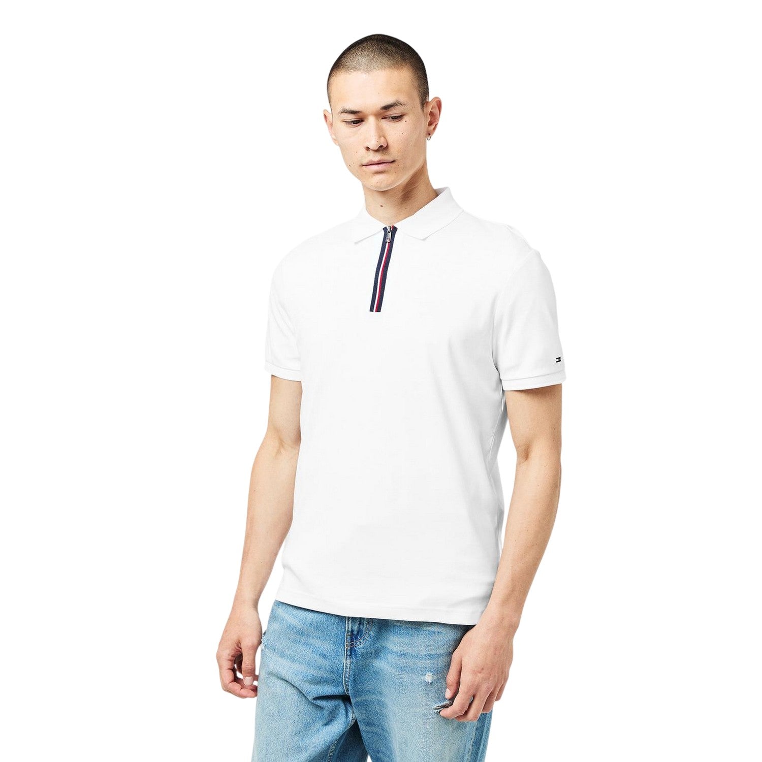 White - Side - Tommy Hilfiger Mens Quarter Zip Polo Shirt