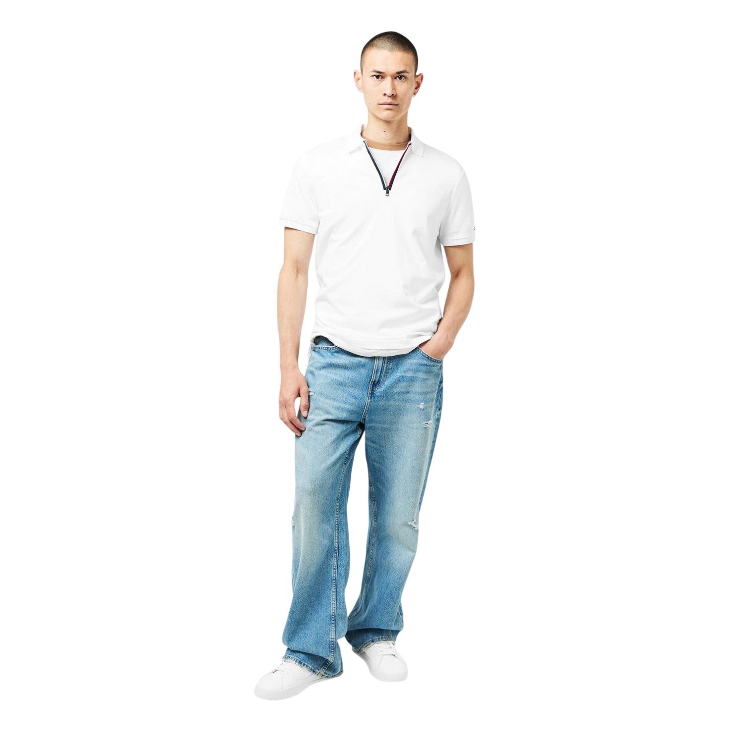 White - Lifestyle - Tommy Hilfiger Mens Quarter Zip Polo Shirt