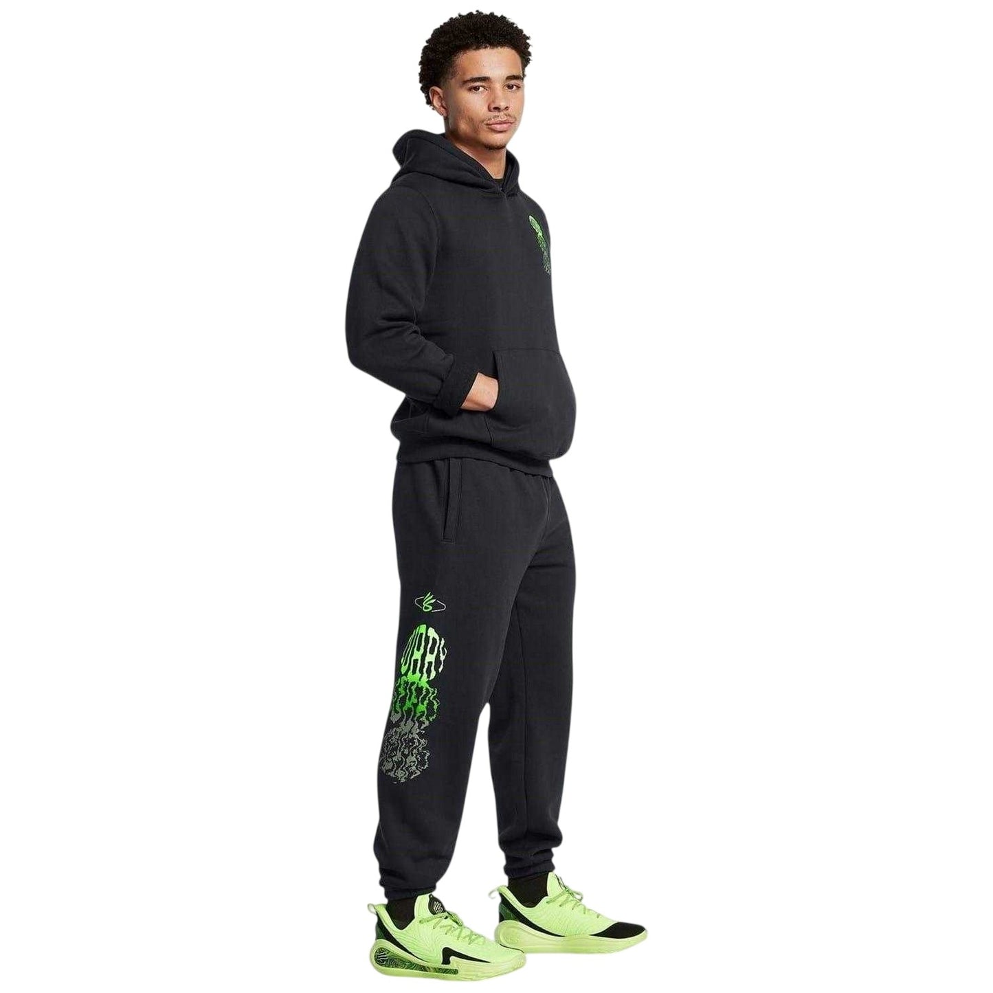 Black-Green - Pack Shot - Under Armour Mens Curry Joggers