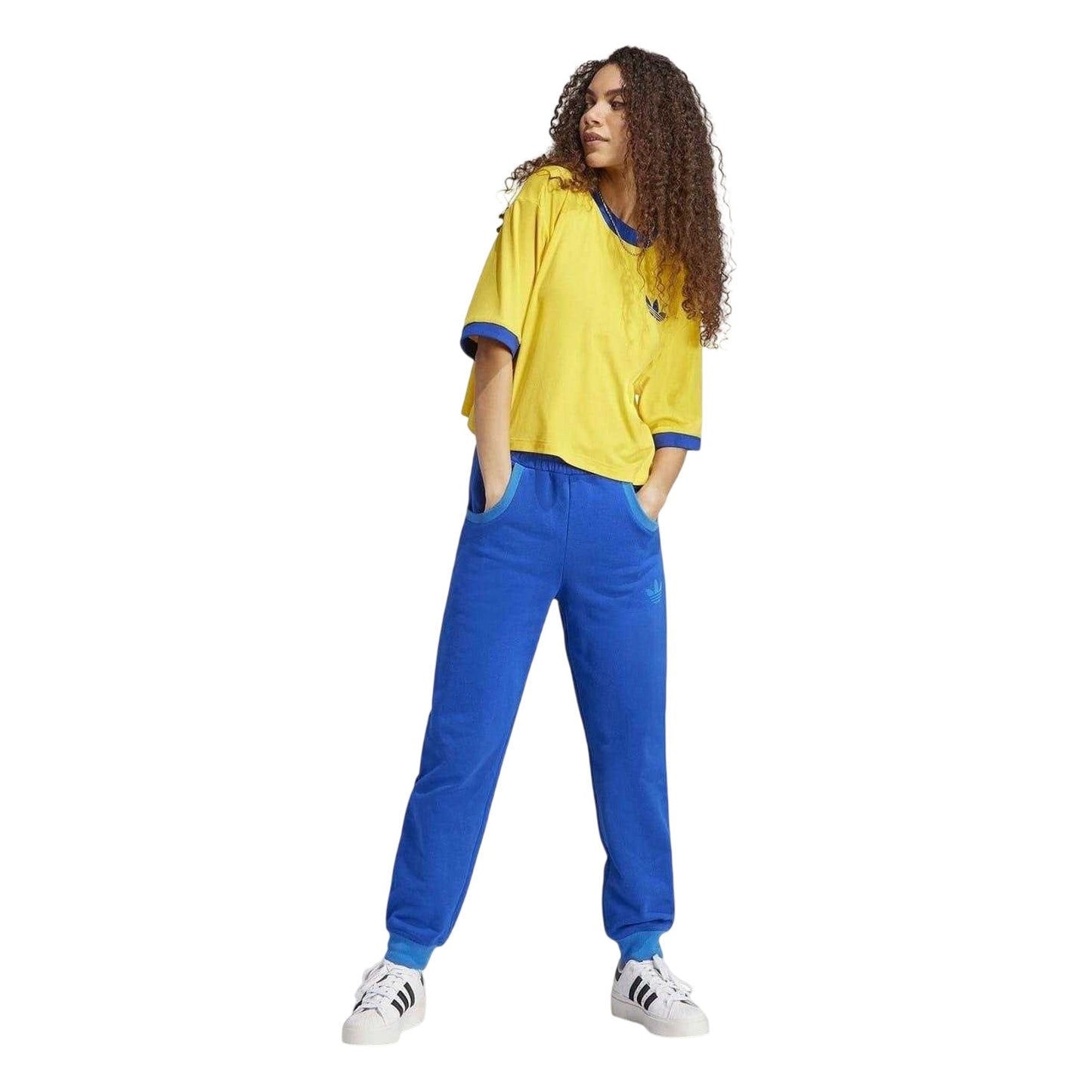 Blue - Pack Shot - Adidas Womens-Ladies 70S Cotton Contrast Logo Sweatpants