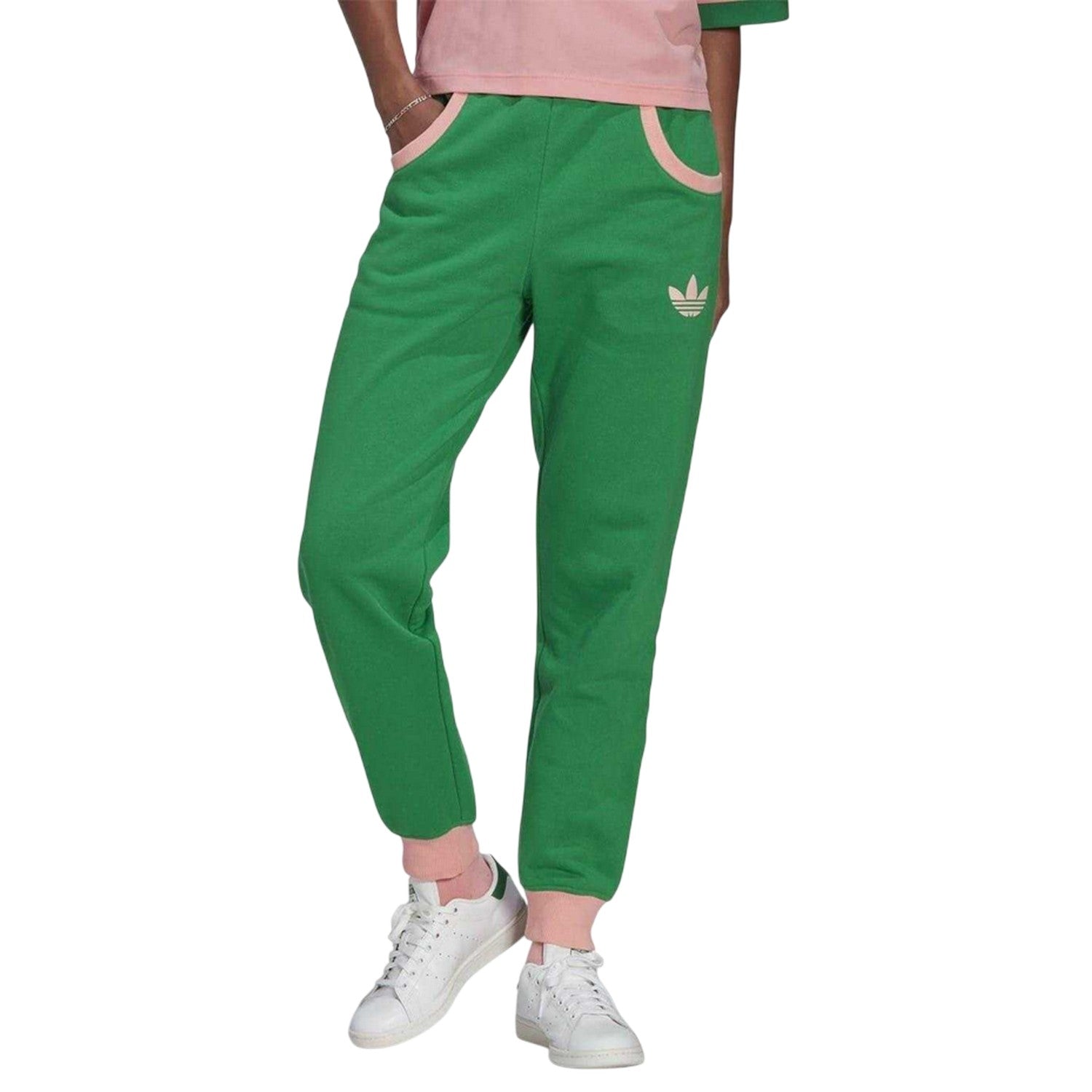 Green - Side - Adidas Womens-Ladies 70S Cotton Contrast Logo Sweatpants