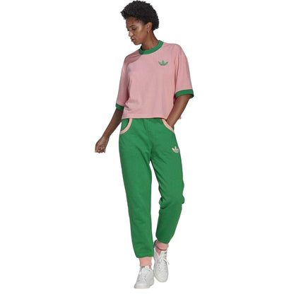 Green - Pack Shot - Adidas Womens-Ladies 70S Cotton Contrast Logo Sweatpants