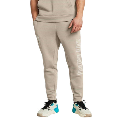 Brown - Side - Under Armour Mens Project Rock Fleece Icon Tapered Athletic Joggers