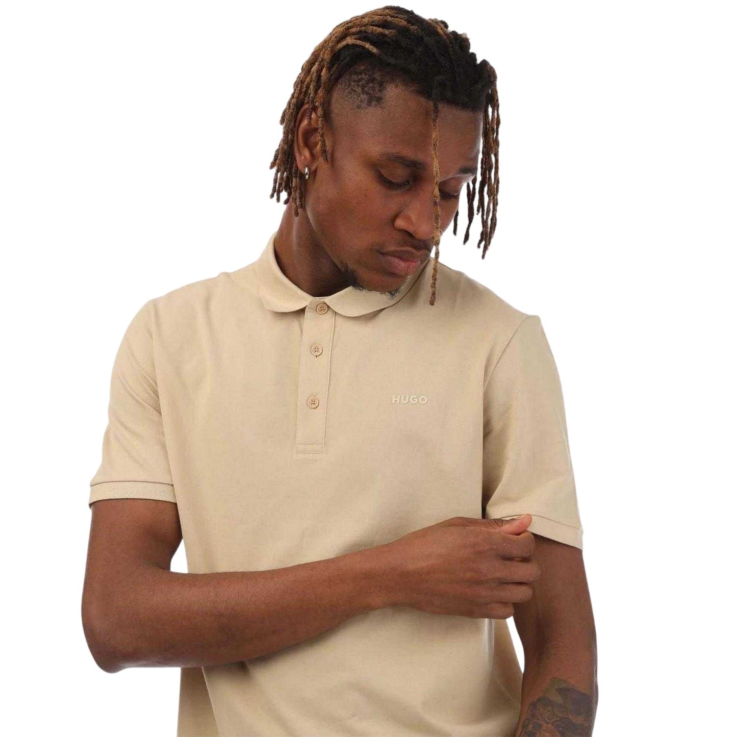Beige - Side - Hugo Boss Mens Donos Cotton Polo Shirt