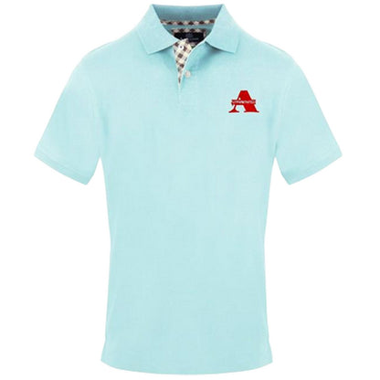 Skyblue Washed - Front - Aquascutum Mens Woven Embroidered Polo Shirt