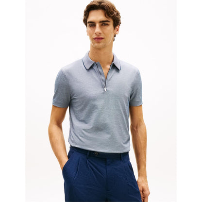 White-Navy - Back - Tommy Hilfiger Mens Quarter Zip Polo Shirt