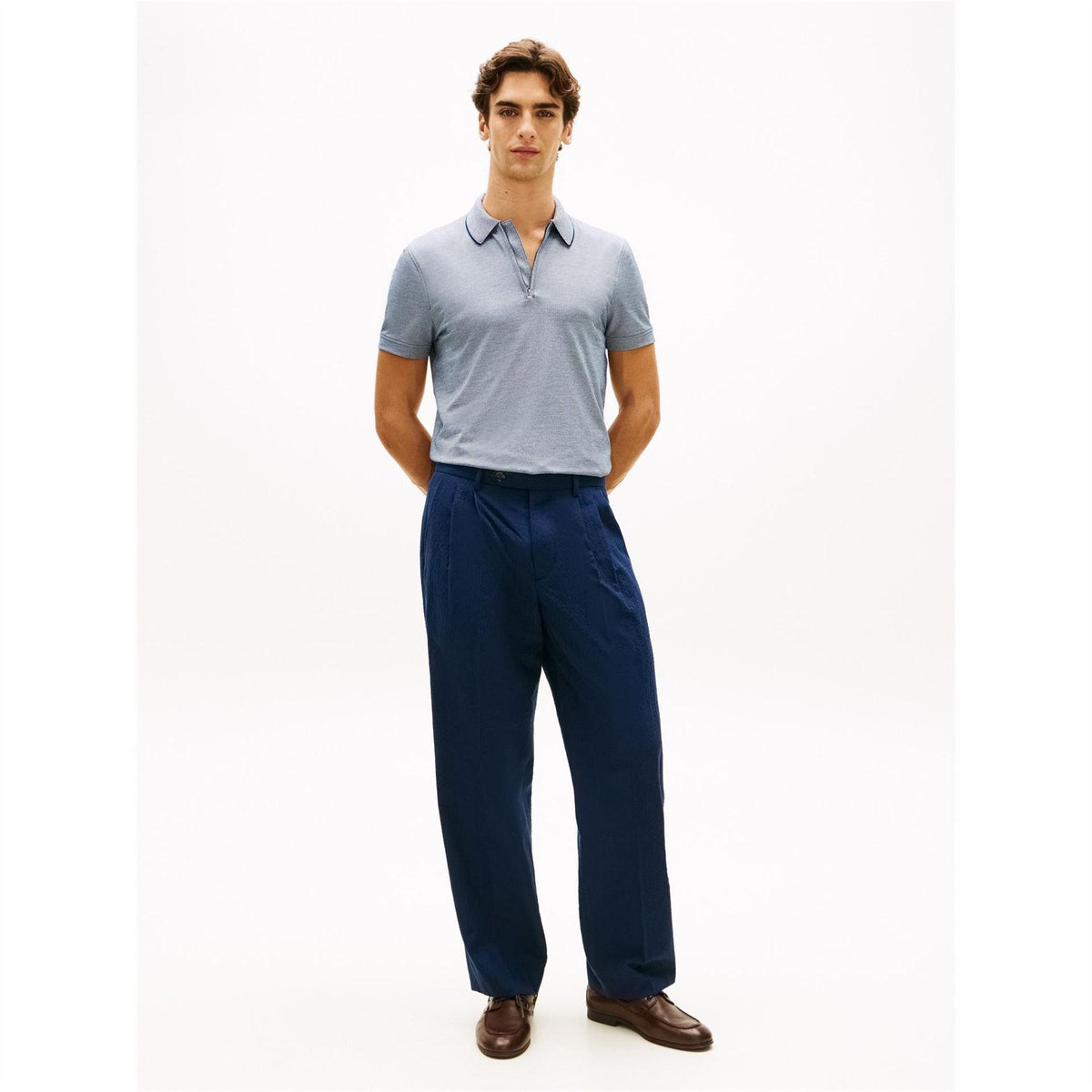 White-Navy - Side - Tommy Hilfiger Mens Quarter Zip Polo Shirt