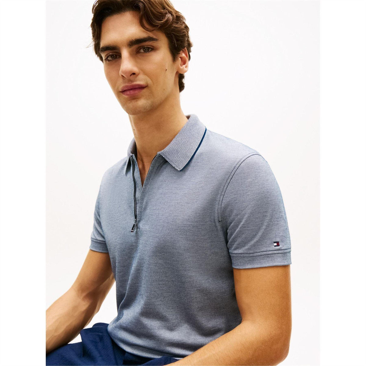 White-Navy - Lifestyle - Tommy Hilfiger Mens Quarter Zip Polo Shirt