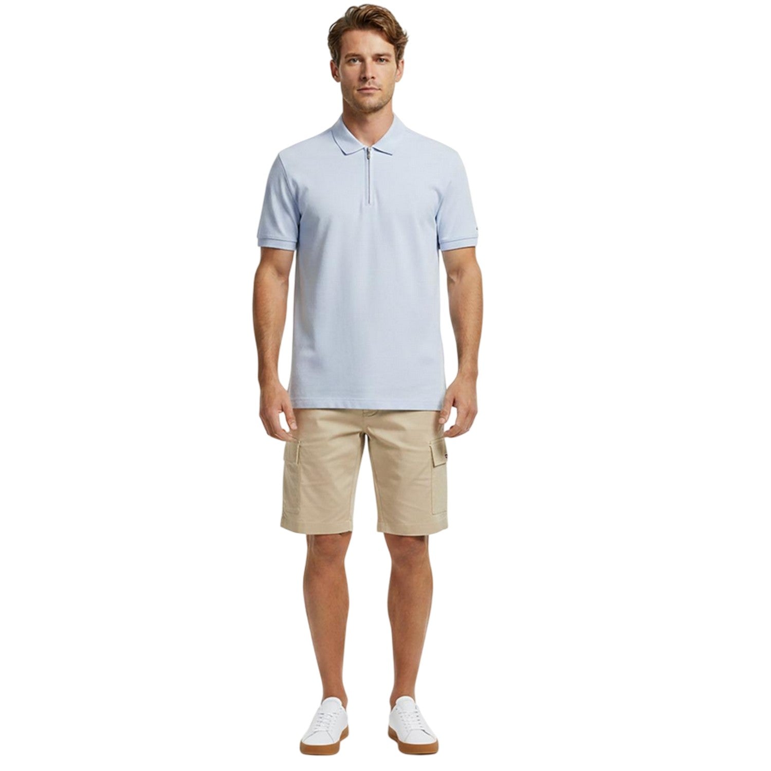 Breezy Blue-White - Pack Shot - Tommy Hilfiger Mens Quarter Zip Polo Shirt