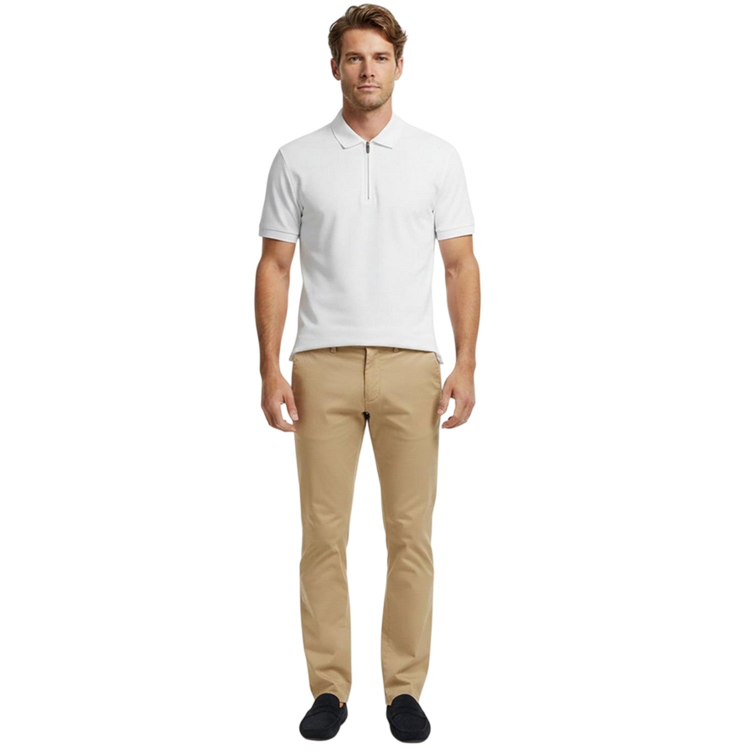 Ivory-White - Pack Shot - Tommy Hilfiger Mens Quarter Zip Polo Shirt