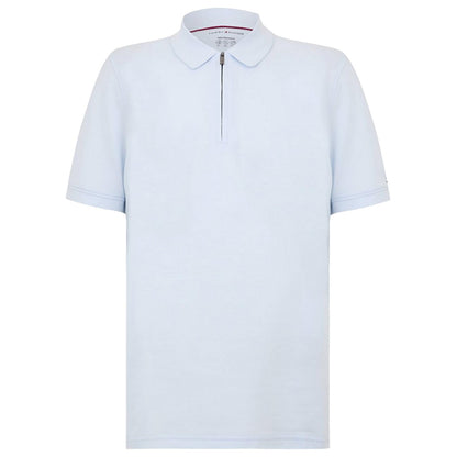 Breezy Blue-White - Front - Tommy Hilfiger Mens Quarter Zip Polo Shirt